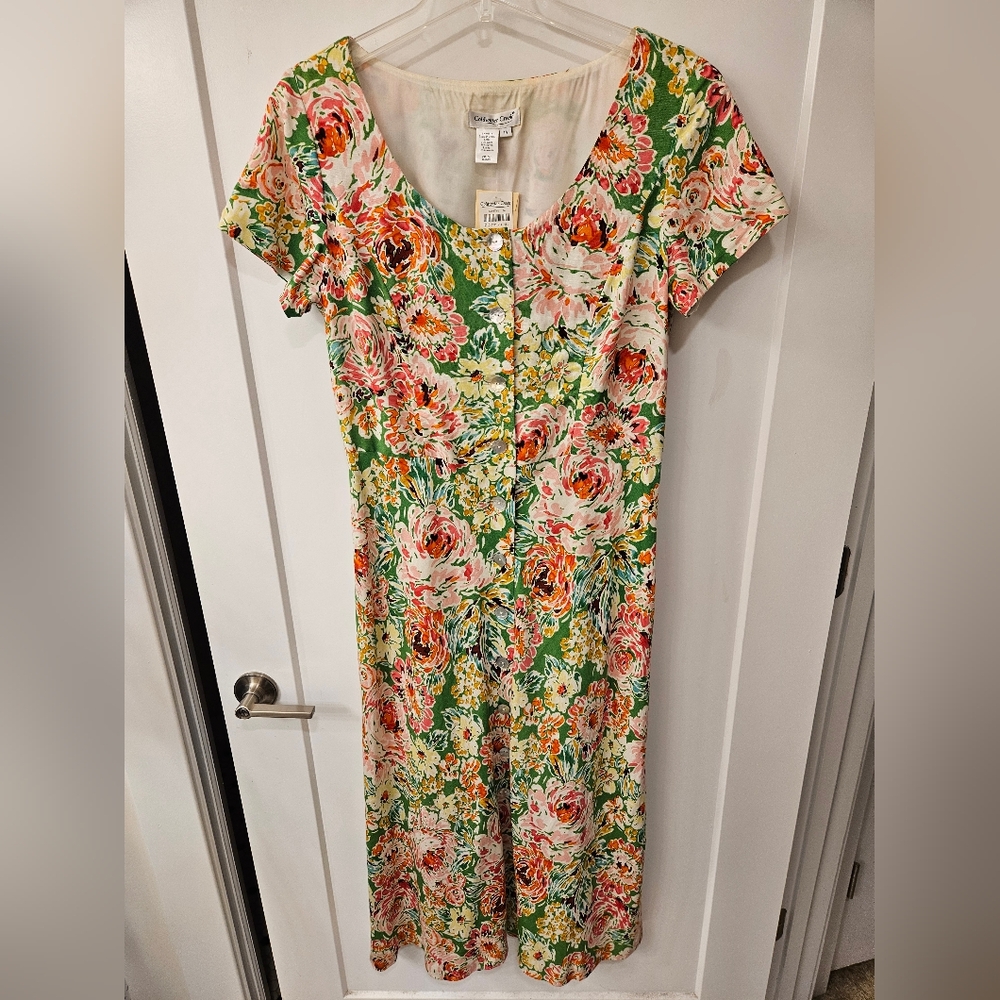 NWT - Linen Blend Coldwater Creek Lined Floral Maxi Shirtdress - Size 14